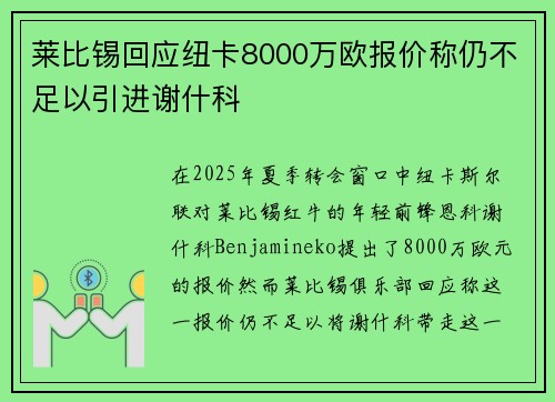 莱比锡回应纽卡8000万欧报价称仍不足以引进谢什科